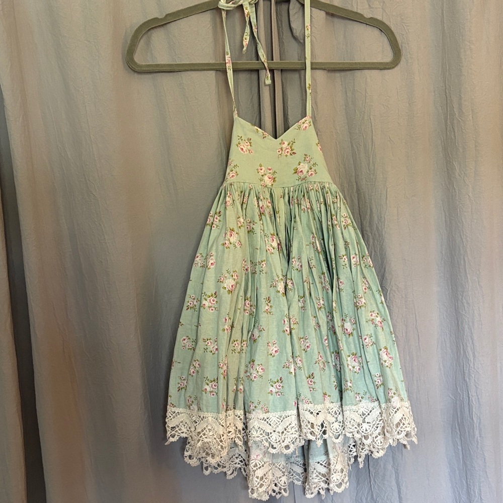 Dollcake Floral Halter Dress with Lace Trim